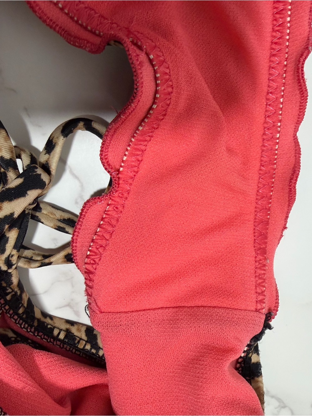 Vintage Y2K Xhilaration Leopard Print Bikini with Pink Ruffle Beaded‎ Trim -- S - Picture 15 of 15